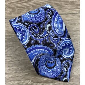 Italo Ferretti Men's 100% Silk Paisley Patterned Necktie Blue Italy